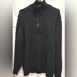 Bugatti 1/4 button Pullover cotton sweater monogrammed high neck black USXL